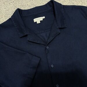 Sunspel Shirt Short Sleeve Camp Collar Casual Button Up Navy Portugal Mens XXL